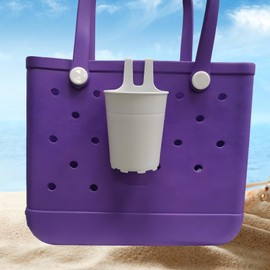 Beach Cup Holder Bag Set, 2 Packs, White Portable Drink Carrier, Plastic Beverage Organizer for Sand, Pool, Picnic, Outdoor Travel, Lightweight Easy Carry Handle