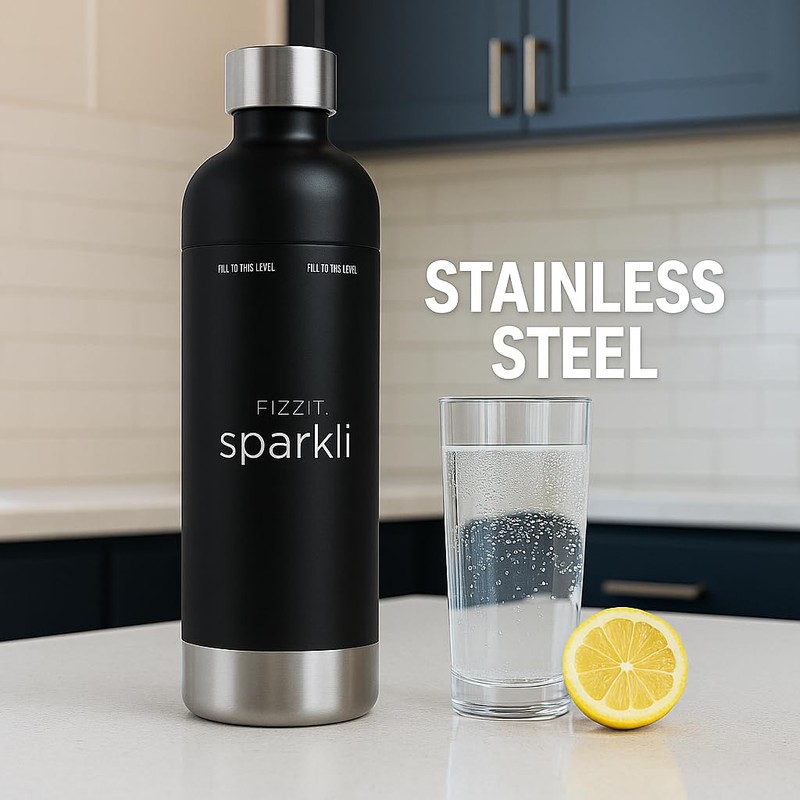 FIZZIT Black Stainless Steel Carbonation Bottle | Compatible with Some