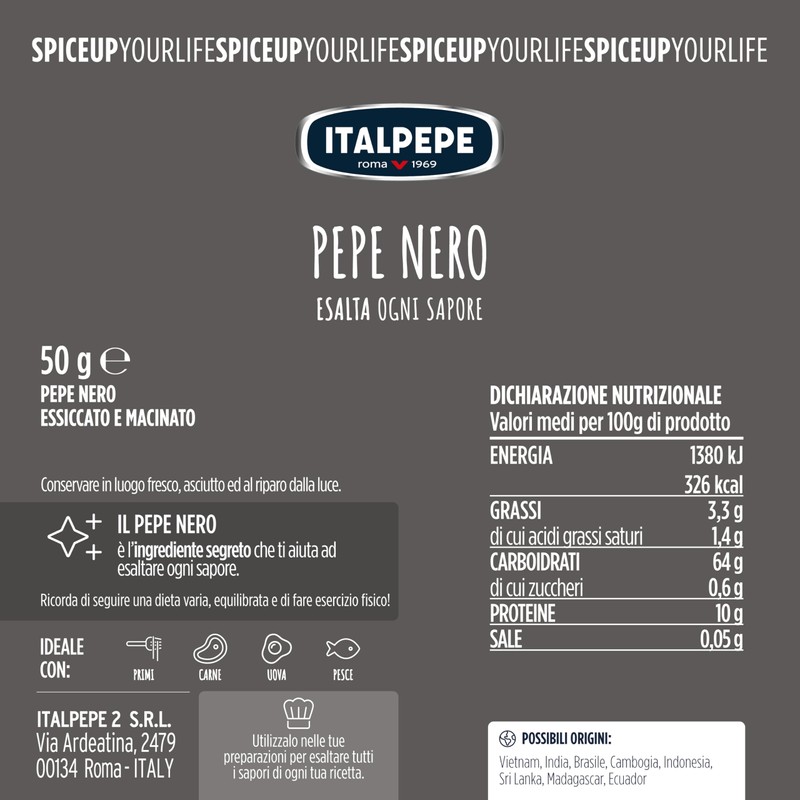 Italpepe, Pepe Nero Macinato, Sapore Deciso, Ottimo per Aromatizzare Insaccati