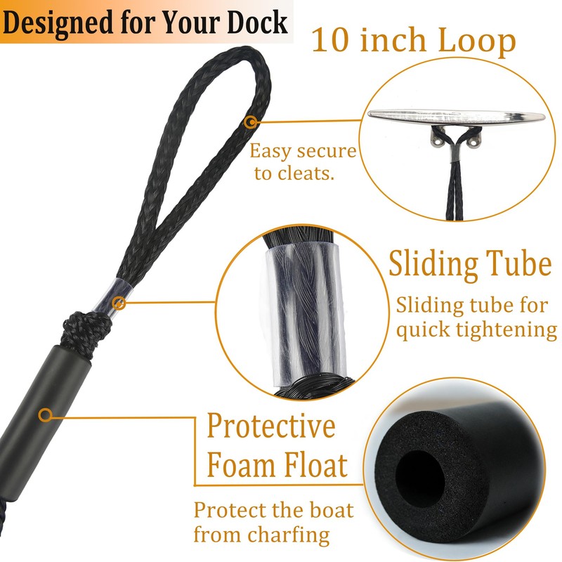 Bungee Dock Lines for Boat, 4 feet Mooring Ropes, Shock