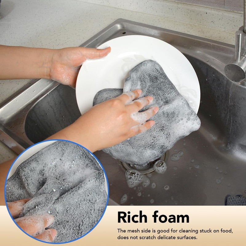 VIVOTE 8 Pack Premium Microfibre Cleaning Cloth with Scrubber，Double-Layer No