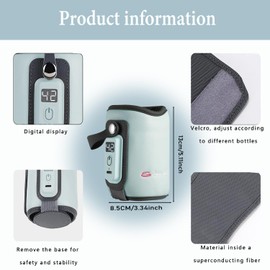 KGYMJR Baby Bottle Warmer, Portable Bottle Warmer Bag with USB Charge , Constant Temperature Bottle Warmer with Temperature Display,Five Gear Adjustable,Fast Heating for Night FeedingTravel Daily Use (Blue)