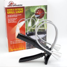BBQ Dragon Double Extreme Grill Light - Super Bright Dual LED BBQ Lights for Grill - 360° Flexible Stainless Steel Gooseneck - Great BBQ Grill Accessories - Weather Resistant, Batteries Included