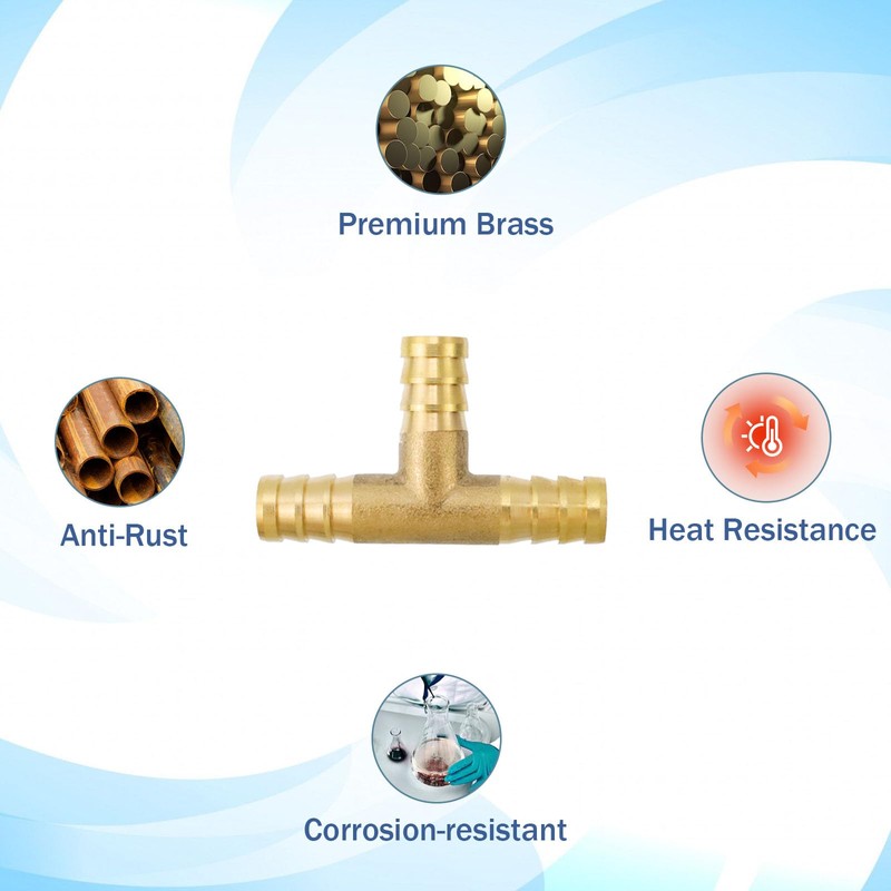 Antrader 3/8" Tee Brass Hose Barb Fitting, 3-Way PEX Pipe