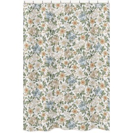 Sweet Jojo Designs Vintage Floral Blue Yellow Fabric Bath Shower Curtain for Bathroom - Slate Green Gold Orange Taupe Beige Shabby Chic Rose Flower Boho Bohemian Farmhouse Roses Wildflower Botanical