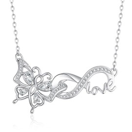 HeartMelody Infinity Necklaces for Women Gold,Butterfly Necklace with Dainty Diamond Birthston Anniversary Birthday Gifts for Wife Her Mom, 14K/18K White Gold Womens Fashion Jewelry