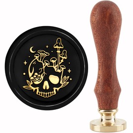 craspire Skull Wax Seal Stamp Mushroom Sealing Wax Stamp 30 mm Retro Vintage Removable Brass Stamp Head with Wooden Handle for Invitations Cards Gift Packaging