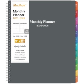2026-2028 Monthly Planner/Calendar - January 2026 - December 2028, 3 Year Months Planner 2026-2028, 9'' x 11'', 36 Monthly Tabs, 2-Side Pocket, Gray