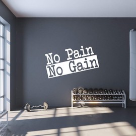 Extra Large Gym Wall Decal | No Pain No Gain Inspirational Wall Sticker Quote | 2 ft x 4 ft Huge Art Decoration | Big Vinyl Lettering Motivation Home Gym | Workout Fitness Exercise Sign (White)