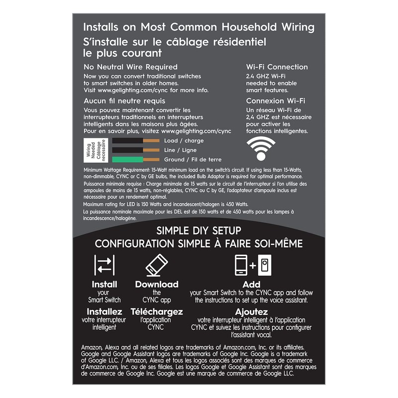 Cync 3-Wire Smart Switch Dimmer, White, Wi-Fi, Works with Alexa