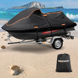 Jet Ski Cover Fits from 115"-120" 1 or 3 Seater, 300D Duty Oxford PU Waterproof UV Proof Trailerable Jet Ski Covers, Universal Fit Compatible with Yamaha SeaDoo and Models