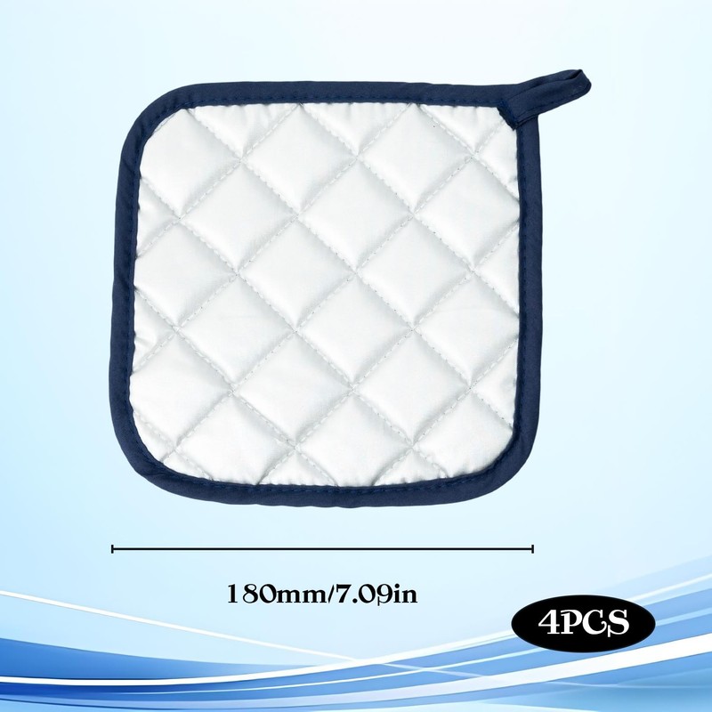 4 Pcs Dark Blue Square Heat Resistant Pot Holders, Everyday