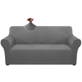 Granbest Checkered Couch Cover for 3 Cushion Couch High Stretch Sofa Cover 3 Seater Washable Sofa Slipcover for Dogs Pets Slip Resistant Furniture Protector (3 Seater, Light Grey)