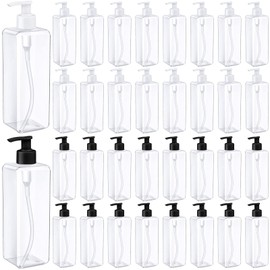 Zubebe 32 Pcs 16 oz Empty Plastic Pump Bottles Lotion Bottles with Black White Pumps Clear Square Lotion Dispenser Refillable Shampoo Container for Massage Oil Liquid Soap Face Cream Moisturizer
