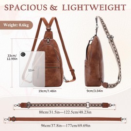 Kasgo Sling Bag for Women,Vegan Leather Anti Theft Crossbody Chest Bag Fanny Pack Small Travel Shoulder Backpack Belt Bag for Hiking Work Sport, Brown