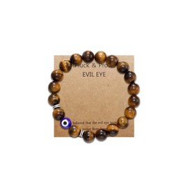 Evil Eye Bracelet for Men Matte Beaded Stone Bracelet Adjustable Blue Eye Bracelet for Protection Amulet Nazar Bracelet for Good Luck Healing Calming Tiger Eye Stone Bracelet(Style B)…