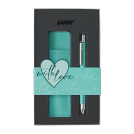 Lamy swift lagoon Special Edition Rollerball Pen Gift Set - Romantic Gift Set with Rollerball Pen & Genuine Leather Case - Metal Case - Line Width B - Includes Rollerball Refill M 66 B Blue