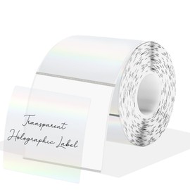 Square Transparent Clear Thermal Labels Stickers, 2 Inch Holographic Clear Transparent Thermal Label Stickers, Direct Printable Stickers for Small Businesses, Perforation Line Design- 200 Sheets