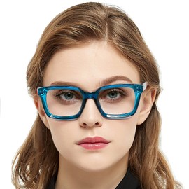 MARE AZZURO Oversized Reading Glasses Women Retro Square Readers 100 125 150 175 200 225 250 275 300 350 (Clear-blue, 1.5)