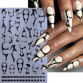 JFIYUOMCI 8 Sheets 5D Gothic Nail Stickers, Y2K Chrome Nail Decals - Black Punk Belt Gold Silver Retro Nails Art Design, Self-Adhesive Goth Nail Art Stickers for Women DIY Manicure Supplies