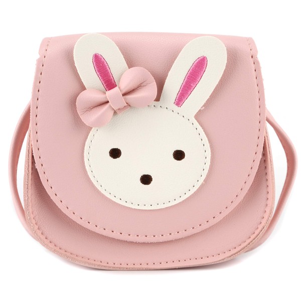 Ondeam Little Rabbit Ear Bow Crossbody Purse,PU Shoulder Handbag for Kids Girls Toddlers(Pink)