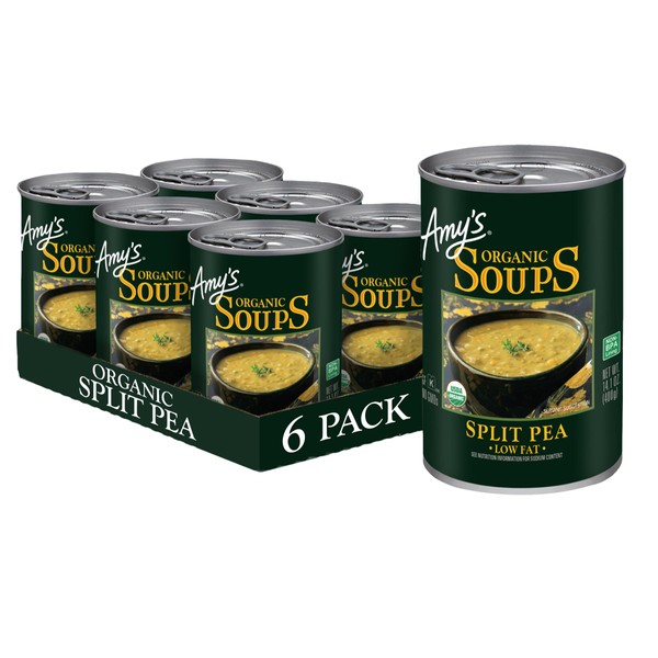 Amy's Soup, Vegan Split Pea Soup, Gluten Free, Made With Organic Split Peas and Vegetables, Canned Soup, 14.1 OZ (6 Pack)