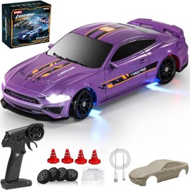 KAIMIO 1:43 Scale Mini RC Drift Car with Gyro Full Proportional RTR 2.4Ghz Remote Control with RGB Lights and 2 Replaceable Body Shell(8500-Purple)