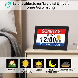 Véfaîî 2024 New, 7 Inch Electronic Day Date Alarm Clock, 20 Custom Reminders, 10 Level Dimmer, Not Abbreviated Day Date, Large Clock for Seniors - 7 Inch with Remote Control