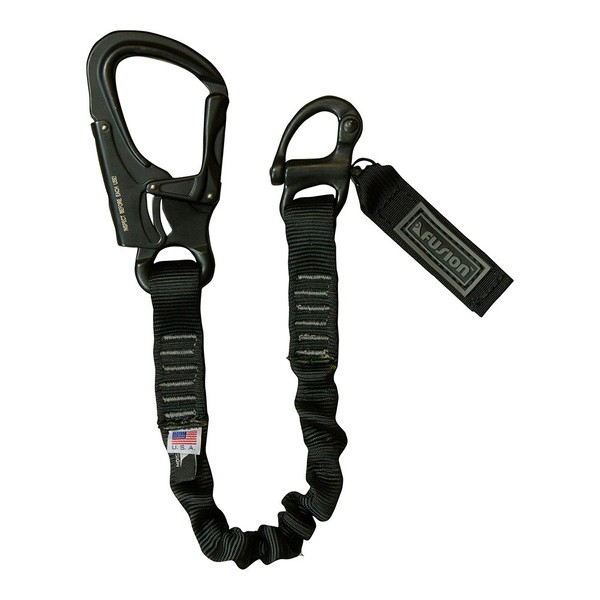 Fusion Tactical Elastic Sling Retention Helo Lanyard with Snap Hook Shackle 23KN, Black, 4' 48" x 1"