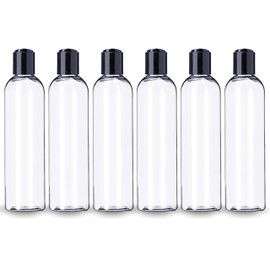 ljdeals 8 oz Clear Plastic Empty Bottles with Black Disc Top Caps, Refillable Containers for Shampoo, Lotions, Cream and More Pack of 6, BPA Free, Made in USA
