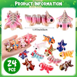Honoson 24 Pcs 3D Printed Axolotl Fidget Toy 3D Printed Small Animal Toy Flexible Cute Articulating Pet Stress Relief Fidget Toys for Play and Display
