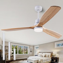 56" Wooden Ceiling Fans with Lighted Remote Control, Indoor Outdoor Wooden Ceiling Fan, Outdoor Modern Ceiling Fan with 3 Fan Blades for Patio, Living Room, Bedroom, Farmhouse etc.…
