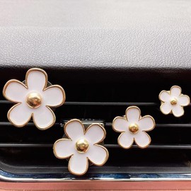 FRAINBOWZ Car Accessories for Women,4pcs Lucky Flower Vent Clip, Car Air Freshener Clip, Air Vent Clips Vent Ornament (white)