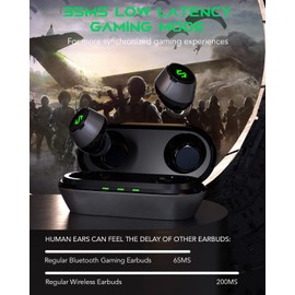 Black Shark Wireless Earbuds with 35ms Ultra-Low Latency, Gaming Bluetooth Earbuds with Studio-Quality Sound, Bluetooth 5.2, IPX5 Waterproof, 24h Listening Time, Clear Mics, Comfort Fit - Lucifer T4