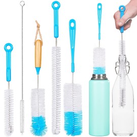 Turbo - Juego de 5 cepillos para botellas de microfibra, para limpiar biberones, botellas de agua, vasos, decantadores de vino, frasco, bong, limpiador de jarrones, un cepillo para polvo limpiador de