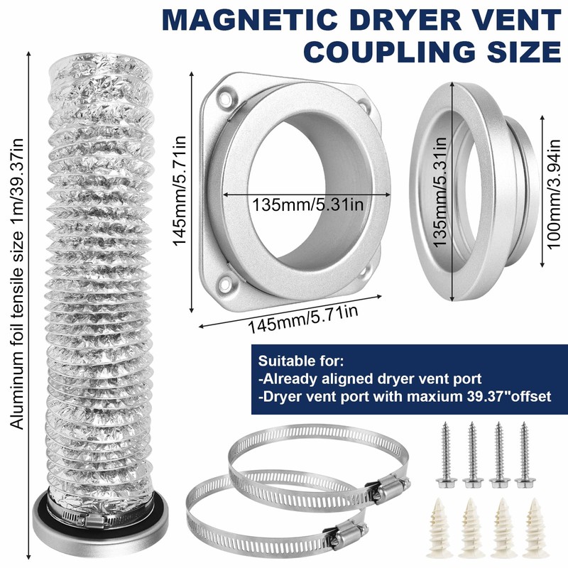 Magnetic Dryer Vent Coupling Kit, Quick Connect Aluminium Alloy DV180