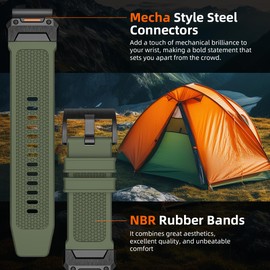 Tactical Band Compatible with 45mm 50mm Garmin Instinct /3/2/1/Solar/Tactical/Tide/Esports,26mm 22MM Quick Fit Release Rugged Instinct Bands (Army Green, 45MM/Quick Fit 22MM)