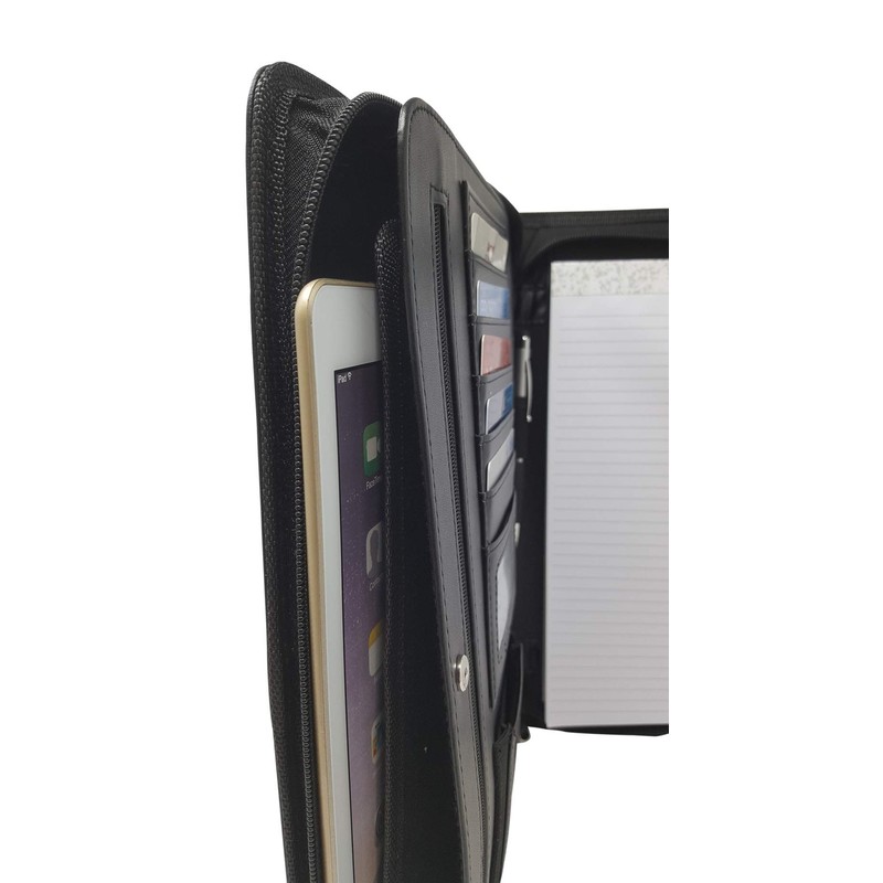 Matt Black Zippered Portfolio Binder - PU Leather Business Portfolio