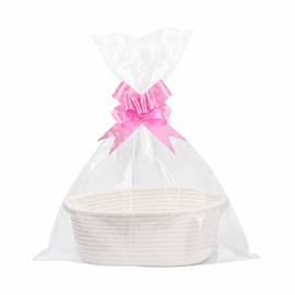 Lotvic Gift Basket, Hamper Kit, Empty Hamper Basket with Cellophane Bags and Pull Bows, Rope Gift Basket with Handles, Woven Gift Basket for Baby Shower, Wedding, Birthday, Housewarming, Graduation