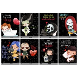 Silly Goose Gifts Classic Horror Scary Movie Character Themed Valentines Day Card School Classroom Exchange (Set of 24)