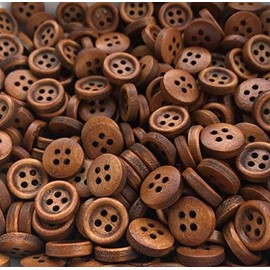 Beads 'n' Bits 10 Small Natural Brown Wooden Buttons 11mm Round 4 Holes