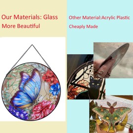 Butterfly Stained Windows Hanging Suncatcher,Crystal Flower Stained Glass Suncatchers Window Ornament Stained Glass Panel Sun Catcher Wall Hanging Decor Birthday Gift