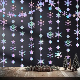 Yontree Snowflakes Garland Winter Decorations Iridescent Snowflakes Garland for Winter Wonderland Xmas Wedding Birthday Christmas Decorations Snowflakes Streamer Party Decorations