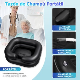 tazón de champú portátil, lavabo de champú inflable con bomba infladora de tubo, fregadero inflable para lavado de cabello para cama anciana discapacitada fácil, embarazo o paciente posquirúrgico