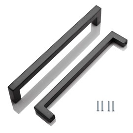 SYDARSYN Pack of 2 Handles for Kitchen Cabinets, Furniture Handles, Black Stainless Steel, Hole Spacing 256 mm, Kitchen Handle, Cabinet Handles, Drawer Handles, Square Handle