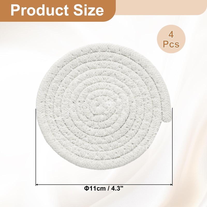 sourcing map 4 Pcs Round Braided Placemats, 4.3" Woven Placemats