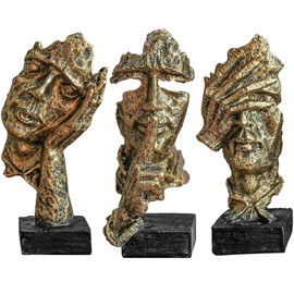 3 piezas de estatua de pensador, silencio es dorado, figura de arte abstracto de resina moderna para decoración de objetos decorativos para el hogar, oficina, estantería, computadora, no