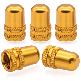 MEAJOO 5PCS USA Type Tire Valve Stem Caps, Corrosion Resistant Leak-Proof, Universal Wheel Tyre Stem Covers for Cars, SUV, Trucks, Bikes, Motorcycles, Bicycles(Gold)