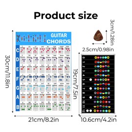 XLIUAX 2 Pcs Guitar Fretboard Stickers, 1 Pc Chord Chart 6 Picks Color Coded Note Decals Guitar Tools Fingerboard Frets Map Note Stickers Learn Tabs for Beginner Learner Practice Fit 6 Strings Guitars