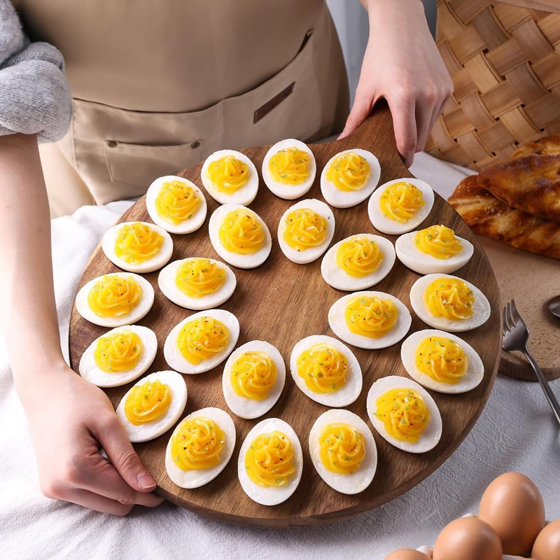 Reversible Deviled Egg Tray Multi-Holes Round Egg Platter Thickened Wooden